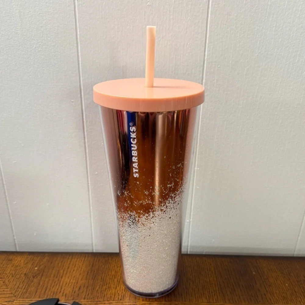 Starbucks 2019 Holiday Rose Gold Glitter Cascading Cold Cup 24oz